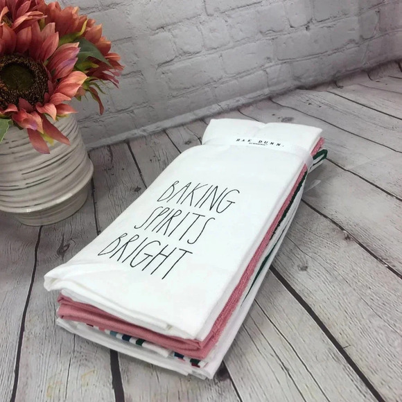 Rae Dunn kitchen towels Christmas COOKIE PARTY BAKING SPIRITS BRIGHT - Picture 2 of 5